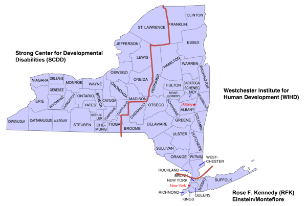 A map showing the three Regional Support Centers