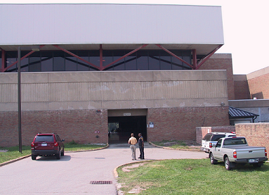 Field House entrance where the aerial work platform was parked during the incident