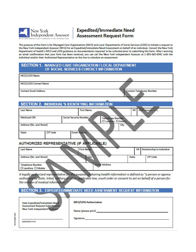 Sample of Expedited/Immediate Need Assessment Request Form