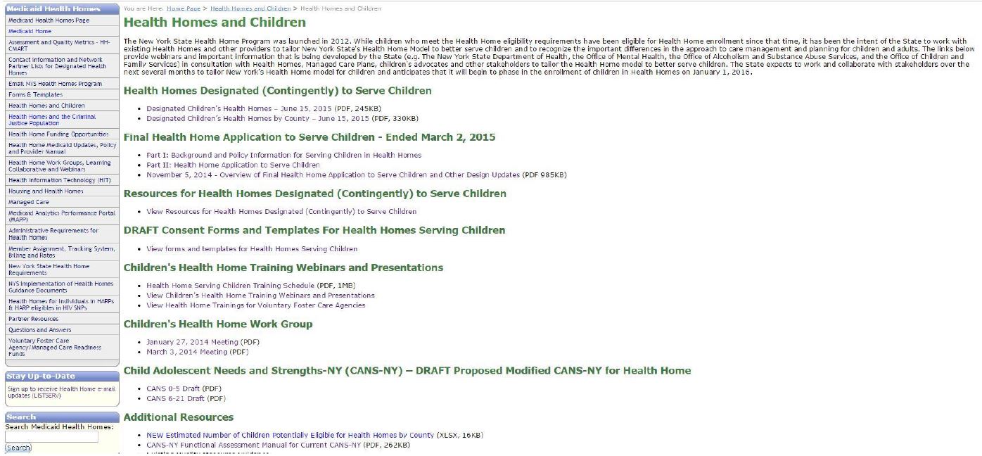 Health Homes serving children home page