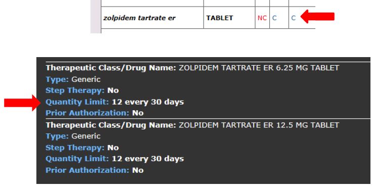 Drug look-up list, click on c