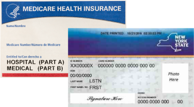 example Medicare and NYS Medicaid Cards formatted with zeroes